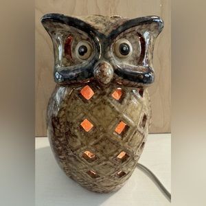 Vintage Ceramic Earth Tone Glazed Owl Night Light Table Top Lamp Brown